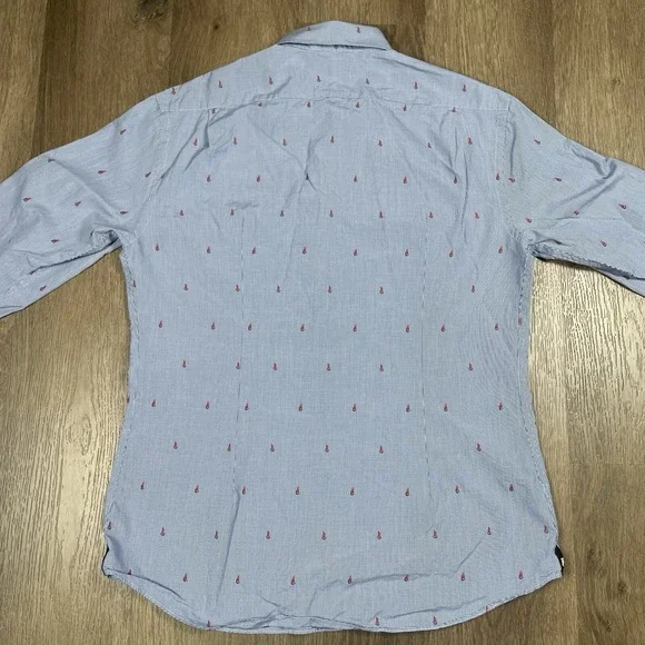 Vilebrequin Dress Shirt Mens Size Large Blue Check SAILBOAT ALL OVER PRINT EUC - Picture 8 of 9